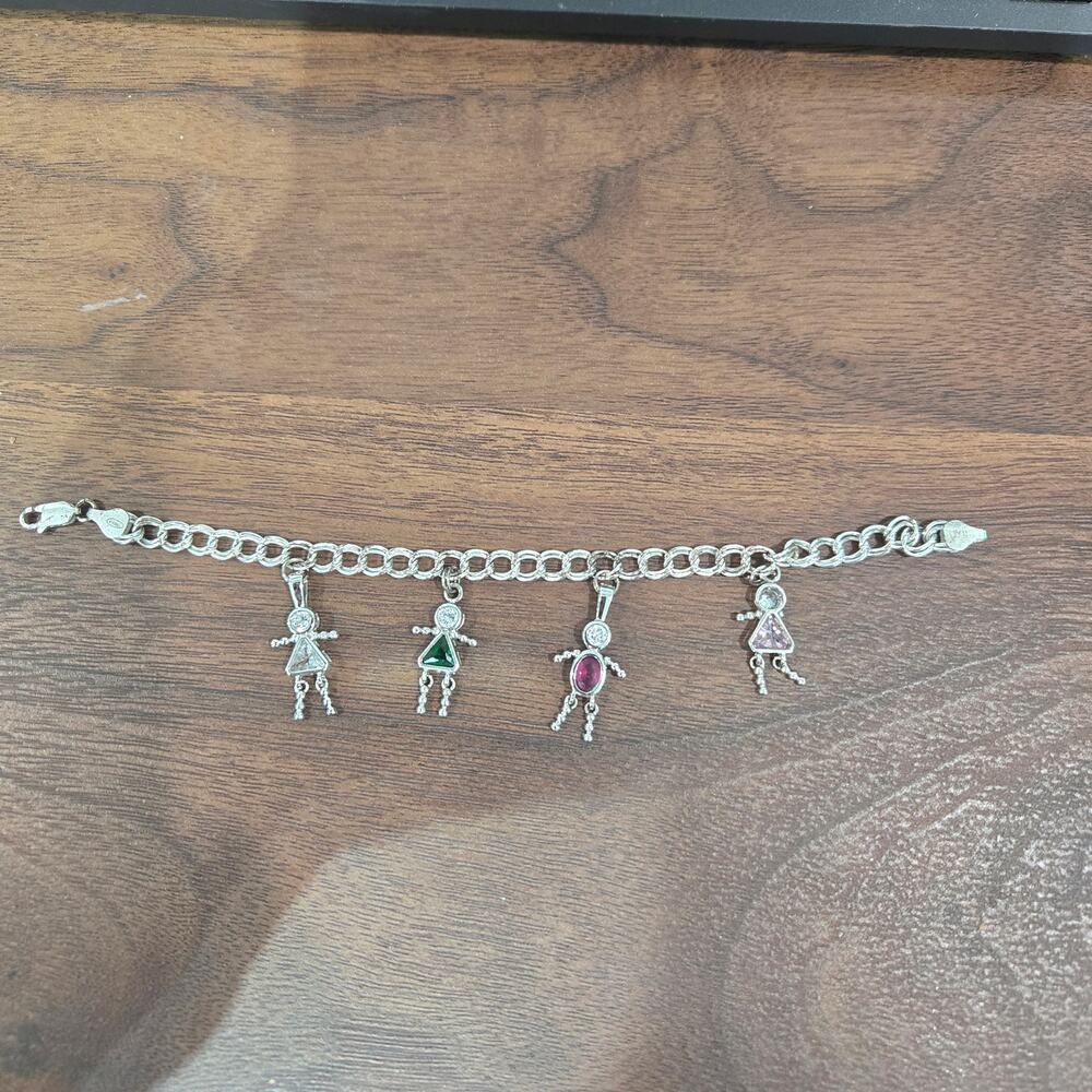 Sterling Silver 925 Italy Link Bracelet 4 charms 2 are 925 7.25 inches #960